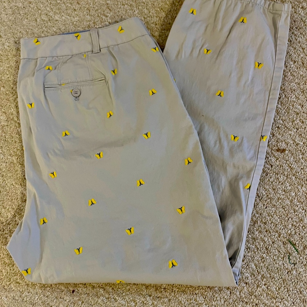 Talbots Plus Size Embroidered Butterfly The Weekend Khaki Chino Pants Sz 16W